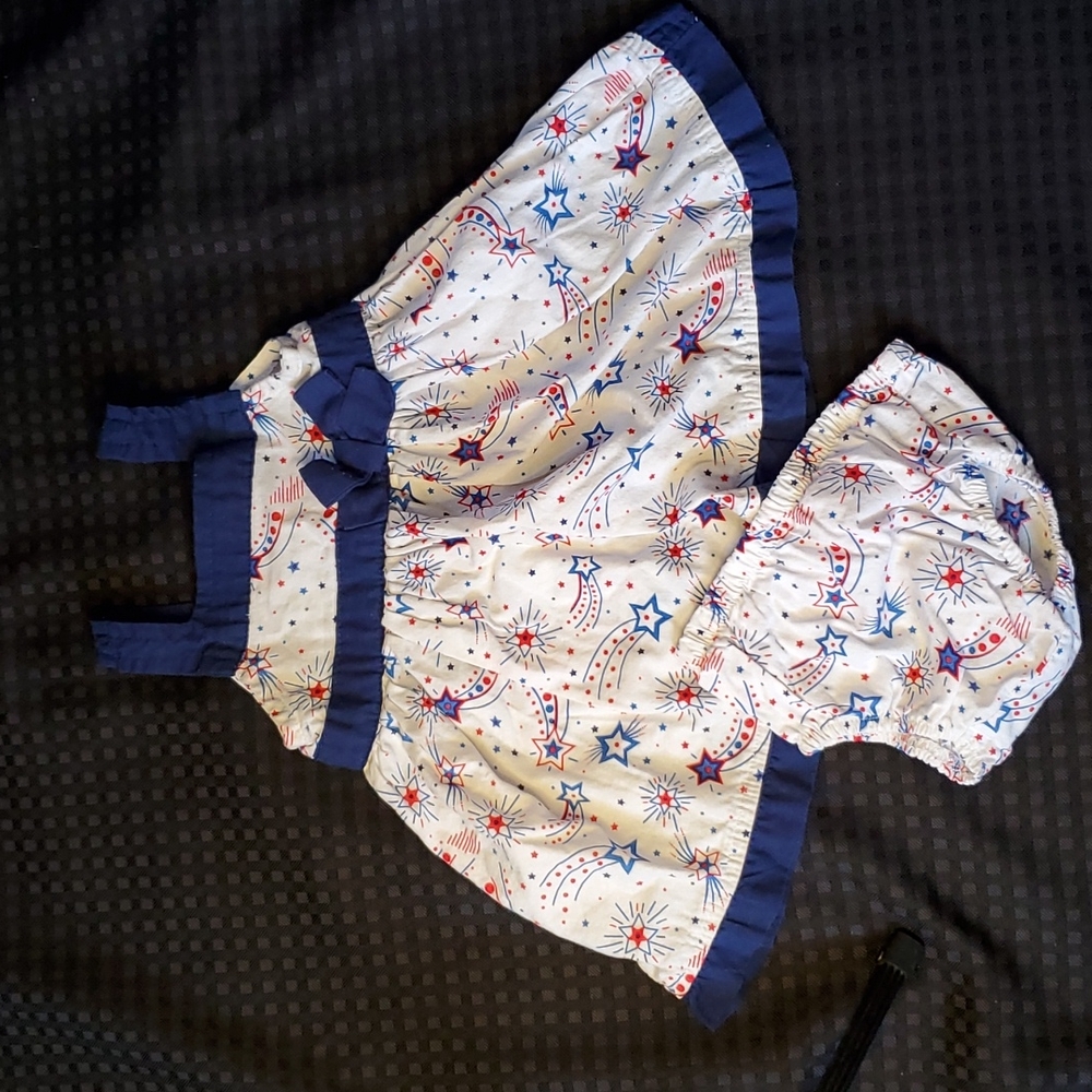 Sweet heart, patriotic, red, white, blue, fireworks, set, dress, size 3/6 months